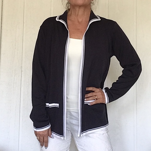 MISOOK NAVY BLUE WHITE TRIM OPEN CARDIGAN MEDIUM - Picture 4 of 11